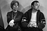 Русский поэт, прозаик, художник Андрей Вознесенский и его жена писательница Зоя Богуславская, 1980 год