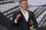 Режиссер, драматург Марюс Ивашкявичюс, получивший награду в номинации «Лучшая работа драматурга» («Русский роман», Театр им. Вл. Маяковского, Москва), на церемонии вручения театральной премии «Золотая маска» в Москве, 19 апреля 2017 года
