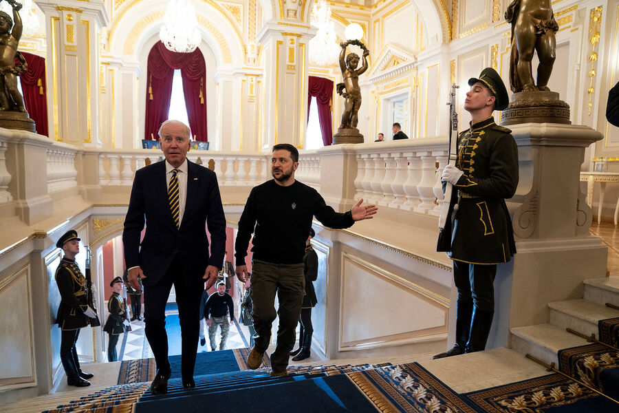 Президент США Джо Байден и президент Украины Владимир Зеленский во время встречи в&nbsp;Киеве, 20&nbsp;февраля 2023&nbsp;года
