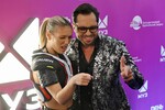 Певица Люся Чеботина и шоумен, певец Александр Ревва на праздновании дня рождения телеканала «МУЗ-ТВ» в Государственном Кремлевском дворце в Москве, 19 октября 2025 года