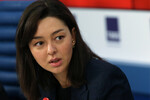 Марина Кравец во время пресс-конференции, посвященной проведению всемирной культурной образовательной акции «Тотальный диктант», 2019 год 