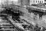 Открытое строительство шахты метрополитена в Москве, октябрь 1933 года