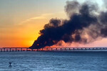 Пожар на одном из участков Крымского моста, 8 октября 2022 года