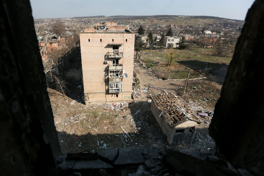 Вид на&nbsp;Артемовск (Бахмут), разрушенный в&nbsp;результате обстрелов , 24&nbsp;марта 2023&nbsp;года