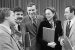 Лауреаты премии Ленинского комсомола 1981 года (слева направо) — Борис Галкин, Павел Чухрай, Александр Михайлов, Ирина Купченко, Владимир Фокин