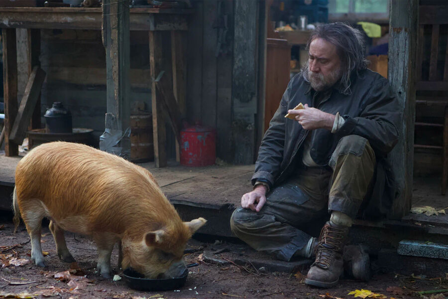 <b>«Свинья», 2021</b>
<br><br>
Пронзительный триллер о&nbsp;леснике-отшельнике, который пускается на&nbsp;поиски похищенной у&nbsp;него свиньи. Удивительная лента, которая всю дорогу угрожает стать «Джоном Уиком», но в&nbsp;итоге остается сама собой.