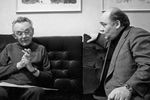 Леонид Гайдай (слева) и артист Евгений Леонов (справа) работают над фильмом «За спичками»