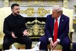 Президент США Дональд Трамп и президент Украины Владимир Зеленский во время встречи в Белом доме, 18 августа 2025 года
