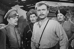 Актеры Николай Дупак, Леон Кукулян, Николай Алексеев и Яков Гладких на съемках фильма «Железный поток» на киностудии «Мосфильм», 1967 год