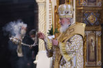 Патриарх Московский и всея Руси Кирилл во время совершения Божественной литургии по&nbsp;случаю Рождества Христова в&nbsp;кафедральном храме Христа Спасителя в&nbsp;Москве