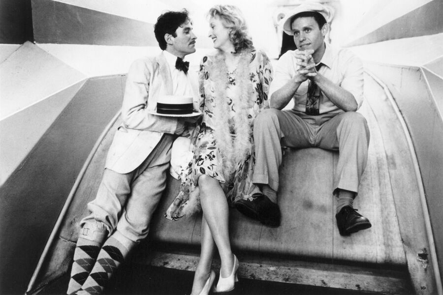 <b>«Выбор Софи» (1982)</b>
<br><br>
В&nbsp;этой экранизации одноименного романа Уильяма Стайрона, снятой режиссером Аланом Пакулой, Мэрил Стрип досталась главная роль &mdash; польской эмигрантки Софи Завистовской, живущей в&nbsp;Бруклине с&nbsp;возлюбленным, Натаном Ландау. Действие происходит в&nbsp;1947 году &mdash; и по&nbsp;ходу развития сюжета раскрываются страшные тайны прошлого женщины, бежавшей из&nbsp;Европы.
<br><br>
Отец Софи, в&nbsp;конце 30-х выступавший с&nbsp;антисемитских позиций, ее участие в&nbsp;рядах Сопротивления, за&nbsp;которое Софи вместе с&nbsp;семьей отправили в&nbsp;концлагерь, наконец, жуткая судьба детей, &mdash; все это хранит память главной героини.
<br><br>
Автор романа Уильям Стайрон воображал, что образ Софи на&nbsp;экране должна воплотить Урсула Андресс. Алан Пакула поначалу выбрал норвежскую актрису Лив Ульманн. Однако Мэрил Стрип отчаянно хотела получить эту роль &mdash; тайно раздобыв копию сценария, она буквально бросилась под&nbsp;ноги режиссеру с&nbsp;просьбой посмотреть ее пробы. Итогом стал второй &laquo;Оскар&raquo;.
