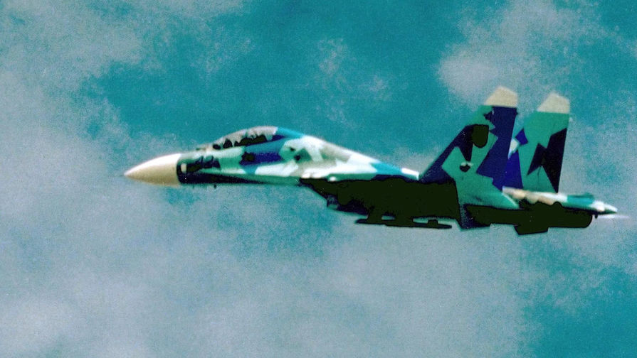 Истребитель Су-27УБ за&nbsp;несколько минут до&nbsp;крушения на&nbsp;авиашоу во Львове, 27&nbsp;июля 2002&nbsp;года