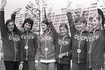 Олимпийская сборная команда СССР по спортивной гимнастике (слева направо): Любовь Бурда, Элла Саади, Людмила Турищева, Ольга Корбут, Антонина Кошель, Тамара Лазакович, Мюнхен, Олимпиада 1972 года