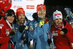 Чехи Вероника Виткова, Ярослав Соукуп, Ондржей Моравец и Габриэла Соукалова(слева направо)с бронзовыми медалями 