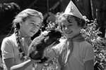 Пионеры с питомцем живого уголка - кроликом в лагере «Орленок», 1964 год