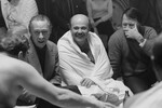 Вячеслав Невинный, Олег Ефремов, Александр Калягин и Михаил Рощин на съемках фильма «Старый Новый Год» в Центральных банях Москвы, 1983 год