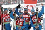 Российские биатлонисты (Антон Шипулин, Андрей Маковеев, Евгений Устюгов, Дмитрий Малышко) отстали от норвежцев + 13,9 сек (0+5)