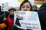 Участники градозащитного митинга на Марсовом поле против передачи Исаакиевского собора Русской православной церкви, застройки территории Пулковской обсерватории, а также против объединения российских Государственной и Национальной библиотек, 18 марта 2017 года