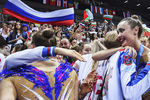 Чествование спортсменок сборной России, занявших первое место в групповом многоборье чемпионата мира по художественной гимнастике 2018 в Софии и завоевавших путевки на Олимпийские игры 2020.