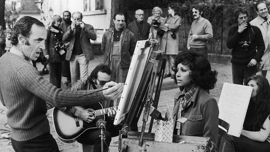 Шарль Азнавур и американская актриса Дайан Кэрролл в Париже, 1972 год