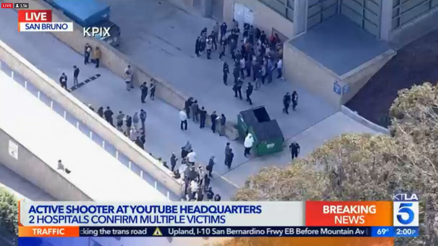 Ситуация около&nbsp;штаб-квартиры YouTube в&nbsp;Сан-Бруно после стрельбы, 3 апреля 2018 года. Скриншот из&nbsp;прямого эфира
