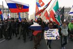 Участники акции «Мы едины», посвященной Дню народного единства, в Москве. Третий слева: лидер байкерского клуба «Ночные волки», президент Российской ассоциации байкеров Александр Залдостанов (Хирург)
