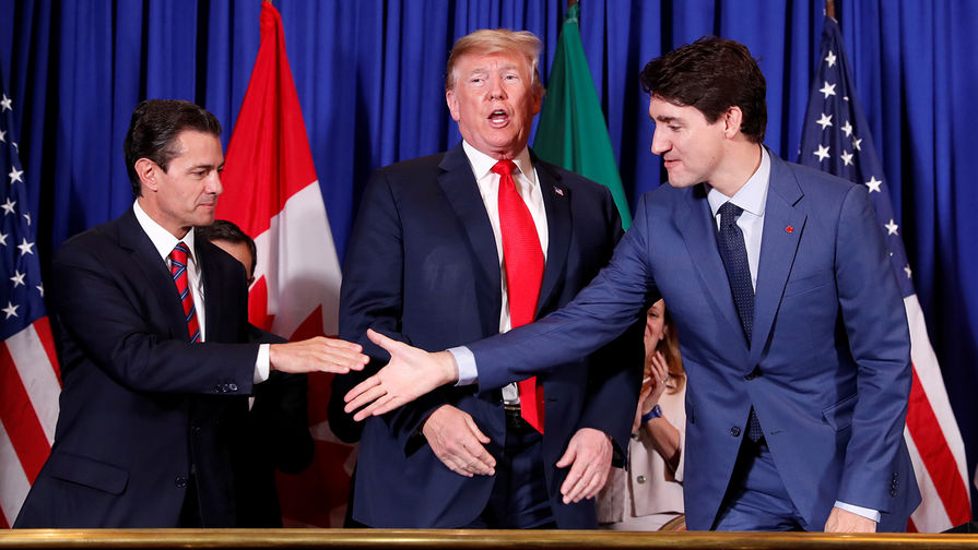 Президент Мексики Энрике Пенья, президент США Дональд Трамп и премьер-министр Канады Джастин Трюдо во время встречи на&nbsp;форуме G20, 30 ноября 2018 года