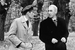 В 1967 году Басов снял четырехсерийный фильм «Щит и меч» по собственному сценарию и сыграл в нем разведчика Бруно. Фильм посмотрели более 200 млн зрителей.
<br><br>
<b>На фото:</b> Станислав Любшин (слева) в роли Йогана Вайса и Владимир Басов в роли Бруно (справа) в фильме «Щит и меч» (1967)