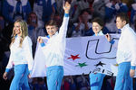 Двукратная олимпийская чемпионка по легкой атлетике Светлана Мастеркова и фигурист, посол Студенческих игр Алексей Ягудин во время церемонии открытия XXIX Всемирной зимней универсиады в Красноярске, 2 марта 2019 года 