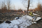 Обломки самолета Ту-154 на месте крушения под Смоленском, апрель 2010 года