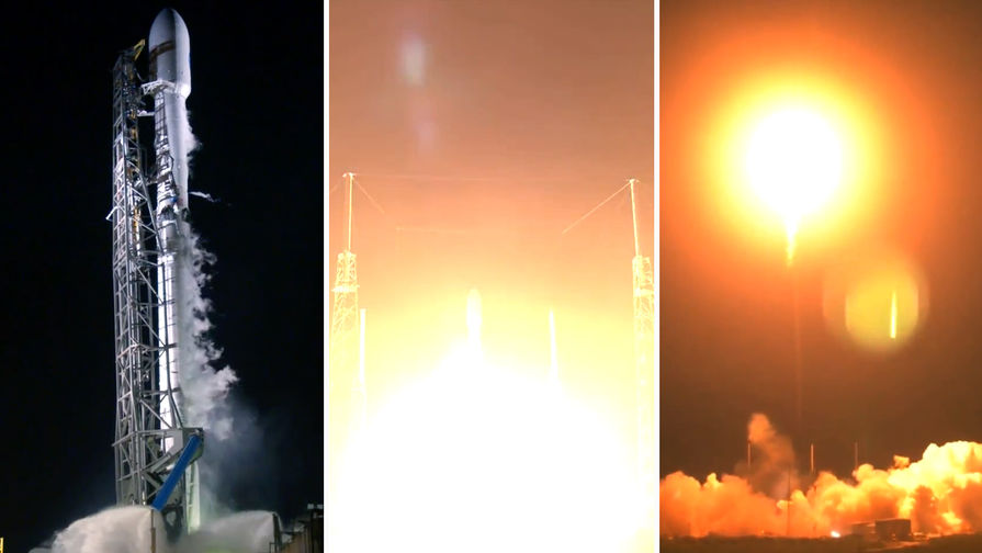 Коллаж из&nbsp;снимков момента запуска ракеты-носителя Falcon 9 со спутником Hispasat 30W-6 с&nbsp;мыса Канаверал во Флориде, 6 марта 2018 года