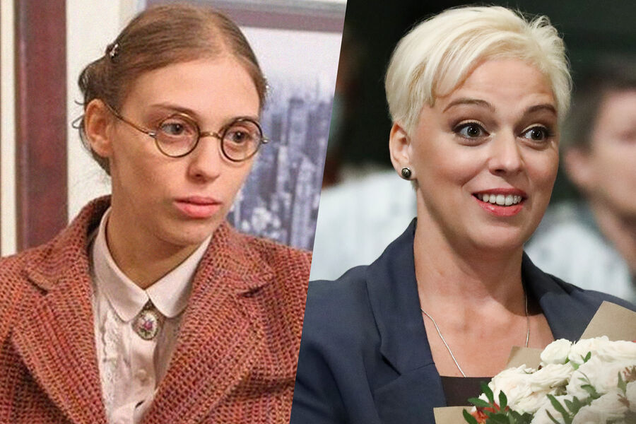 Нелли Уварова в&nbsp;роли Кати Пушкаревой из&nbsp;сериала &laquo;Не родись красивой&raquo; (2005&ndash;2006) и Нелли Уварова в&nbsp;2021 году