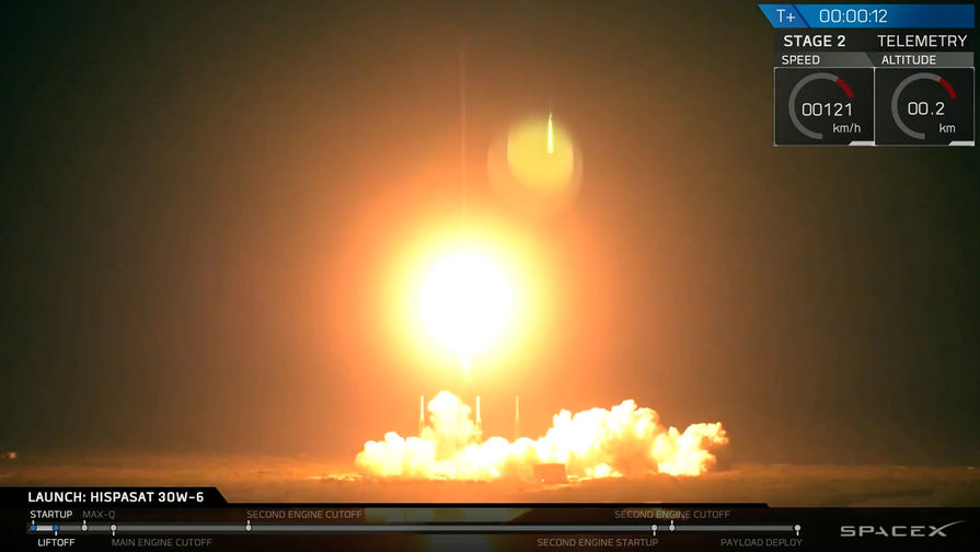 Запуск ракеты-носителя Falcon 9 со спутником Hispasat 30W-6 с&nbsp;мыса Канаверал во Флориде, 6 марта 2018 года