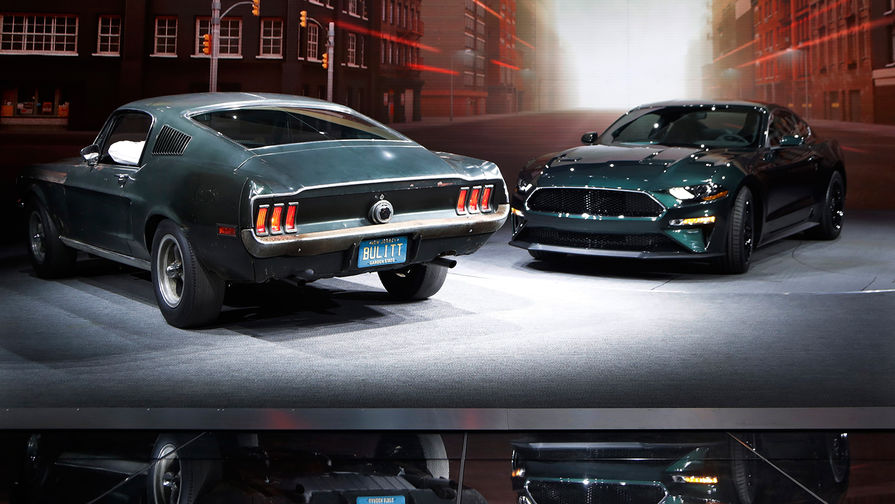 Ford Mustang Bullitt, представленный в&nbsp;честь 50-летия боевика &laquo;Буллит&raquo;, где главный герой передвигался на&nbsp;Ford Mustang GT390, на&nbsp;автосалоне в&nbsp;Детройте, январь 2018 года