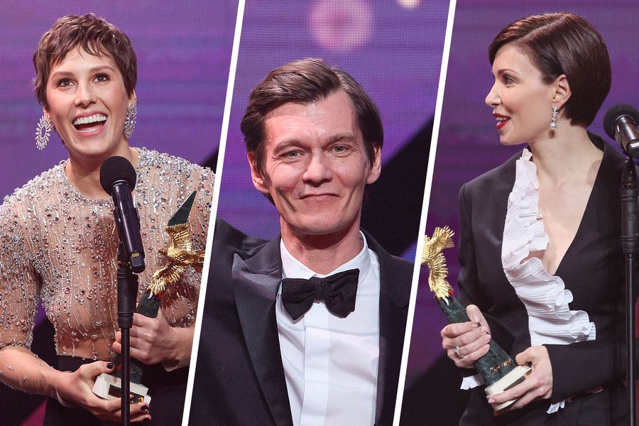 Победители 20-й кинопремии &laquo;Золотой Орел&raquo; Актрисы Ирина Горбачева и Александра Урсуляк и актер Филипп Янковский