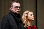 Владимир Левкин с супругой во время церемонии прощания с художественным руководителем «Ералаша» Борисом Грачевским в Доме кино, 17 января 2021 года