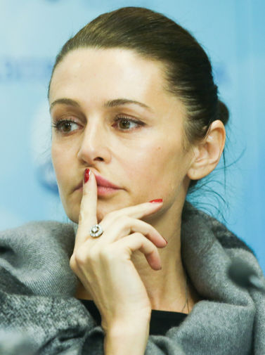 Оксана Фандера на&nbsp;пресс-конференции, 2016&nbsp;год 