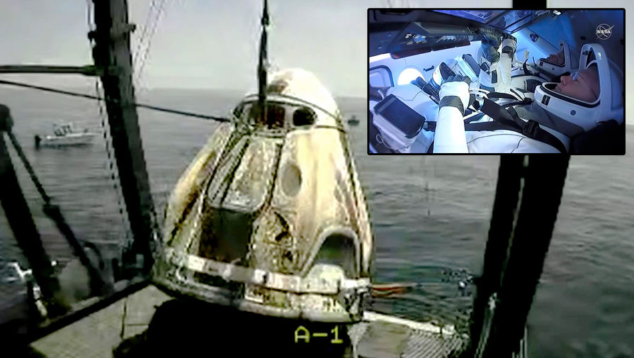 После приводнения корабля Crew Dragon в Мексиканском заливе, 2 августа 2020 года