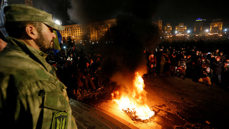 Во время беспорядков в центре Киева в годовщину «майдана»