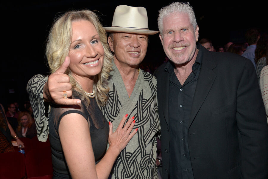 Дейдра Мэдсен, Кэри-Хироюки Тагава и Рон Перлман на&nbsp;премьере сериала «Рука Бога» в&nbsp;Лос-Анджелесе, 2015&nbsp;год