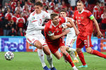 Во время матча 3-го тура группового этапа чемпионата Европы по футболу 2020 между сборными командами России и Дании, 21 июня 2021 года
