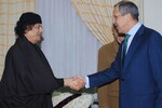 Глава МИД РФ Сергей Лавров во время встречи с лидером Ливии Муамаром Каддафи в Ливии, 2007