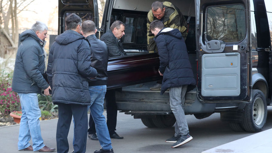 Гроб с&nbsp;телом Анастасии Ещенко перед&nbsp;отпеванием в&nbsp;храме Троицы Живоначальной в&nbsp;станице Старовеличковская, 16 ноября 2019 года