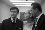 Олег Табаков, Женевьев Паж и Олег Ефремов на IV Международном кинофестивале в Москве, 1965 год