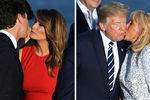 Премьер-министр Канады Джастин Трюдо с первой леди США Меланьей Трамп и президент США Дональд Трамп с первой леди Франции Брижит Макрон на саммите G7, 25 августа 2019 года (коллаж)