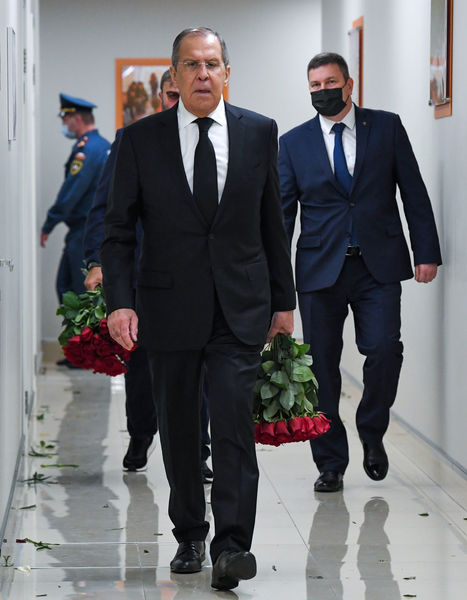 Министр иностранных дел РФ Сергей Лавров на&nbsp;церемонии прощания с&nbsp;главой МЧС РФ Евгением Зиничевым, 10&nbsp;сентября 2021&nbsp;года
