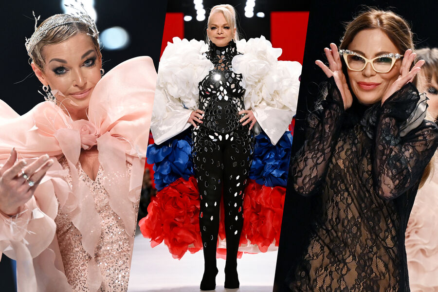 Балерина Анастасия Волочкова, певица Лариса Долина и дочь итальянской актрисы Орнеллы Мути Найке Ривелли на Московской неделе моды в «Манеже», 4 марта 2024 года