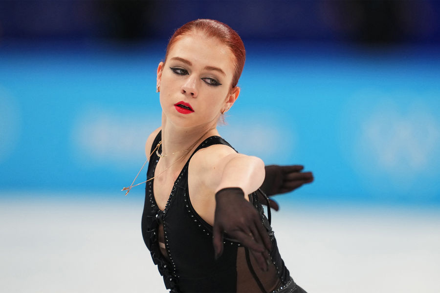 Александра Трусова выступает в&nbsp;произвольной программе женского одиночного катания на&nbsp;соревнованиях по&nbsp;фигурному катанию на&nbsp;XXIV зимних Олимпийских играх в&nbsp;Пекине, 17&nbsp;февраля 2022&nbsp;года