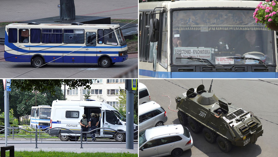 Ситуация на&nbsp;месте захвата заложников в&nbsp;пассажирском автобусе в&nbsp;центре Луцка, 21 июля 2020 года