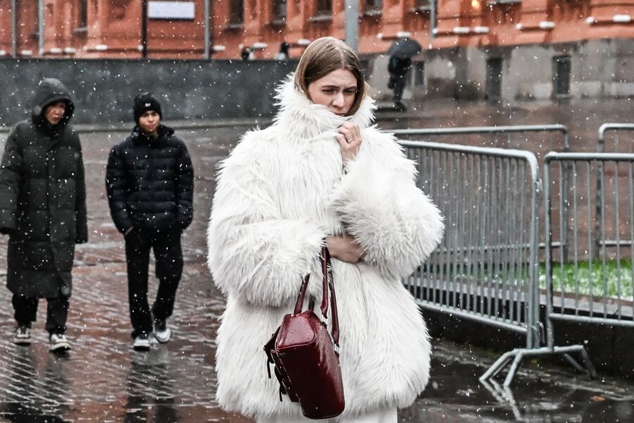 Девушка во время первого снега в&nbsp;Москве, 15&nbsp;ноября 2025&nbsp;года